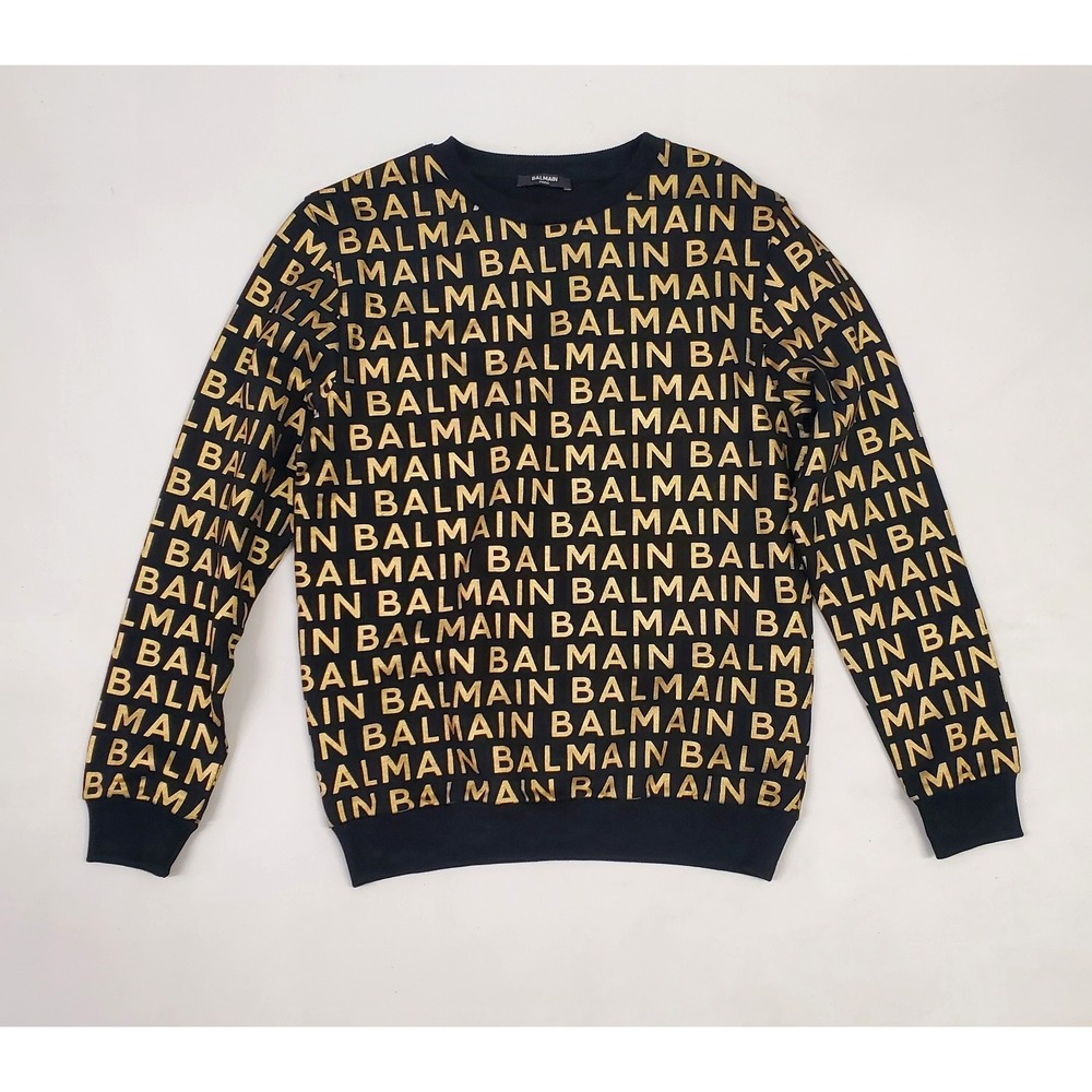 BALMAIN Kids All over Logo Print Crew Neck Sweatshirt Black Size 14A